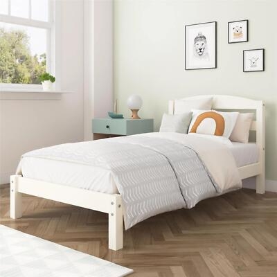 Modern Platform Bed Off-White Tapered Legs Scandinavian Style