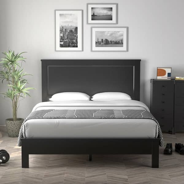 Modern Platform Bed with Low Profile Frame and Matte Black Finish