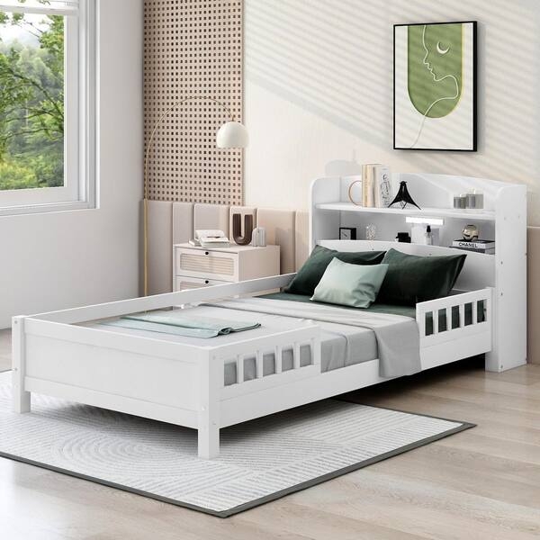 Modern Platform Bed with Storage Headboard and Integrated LED Lighting