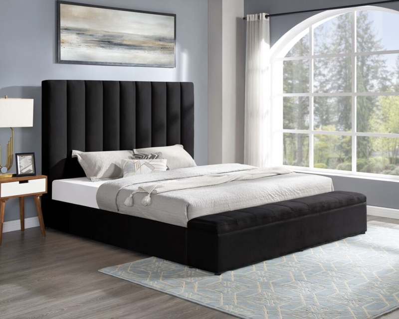 Modern Platform Bed With Tall Vertical Channel Tufting