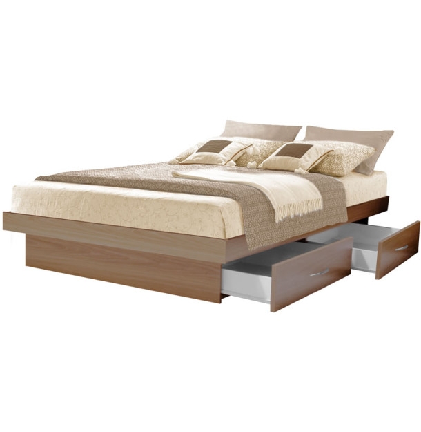 Modern Platform Bed with Wide Ledge Frame and Underbed Storage Drawers