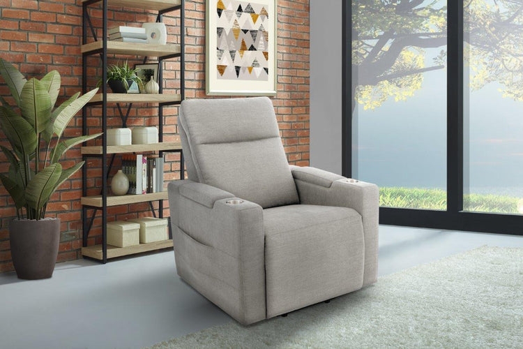 Modern Power Lift Recliner Gray Fabric Integrated Cupholders