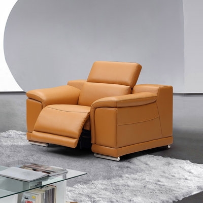 Modern Power Recliner Chair in Camel Leather-Like with Wide Silhouette