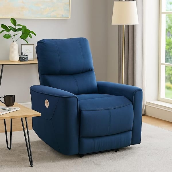 Modern Power Rocker Recliner Chair in Navy Blue Velvet Fabric