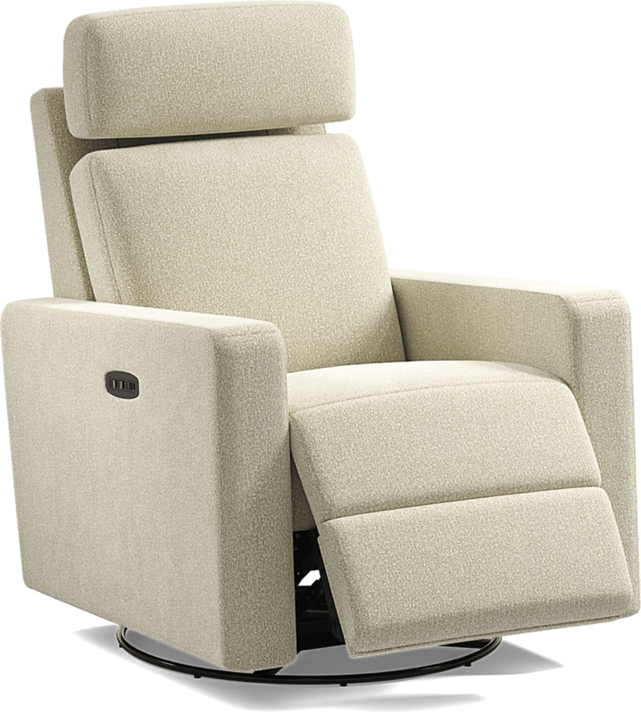 Modern Power Swivel Glider Recliner in Knitted Fabric with Headrest