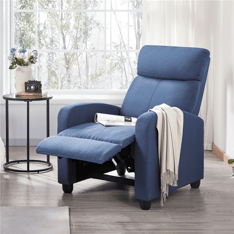 Modern Push Back Recliner Chair with Track Arms and Tapered Legs