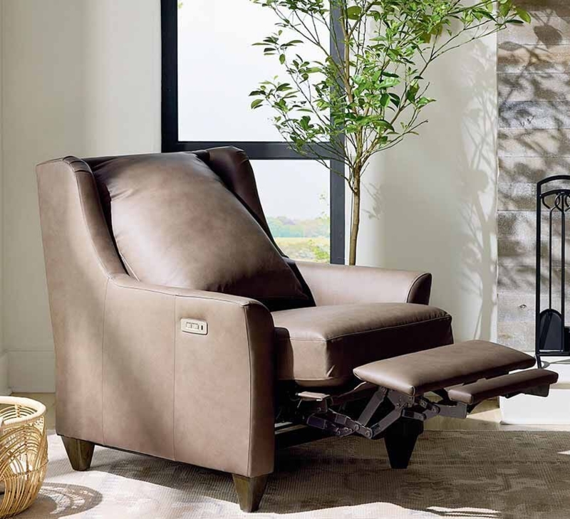 Modern Reclining Chair with Tapered Legs in Mocha Leather-Like Fabric
