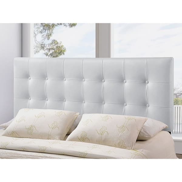 Modern Rectangular Headboard with White Faux Leather Grid Tufting