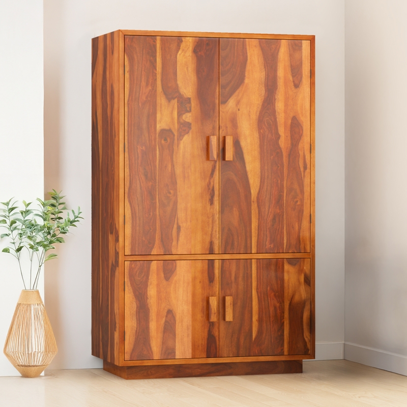 Modern Rustic Four Door Armoire with Striking Wood Grain