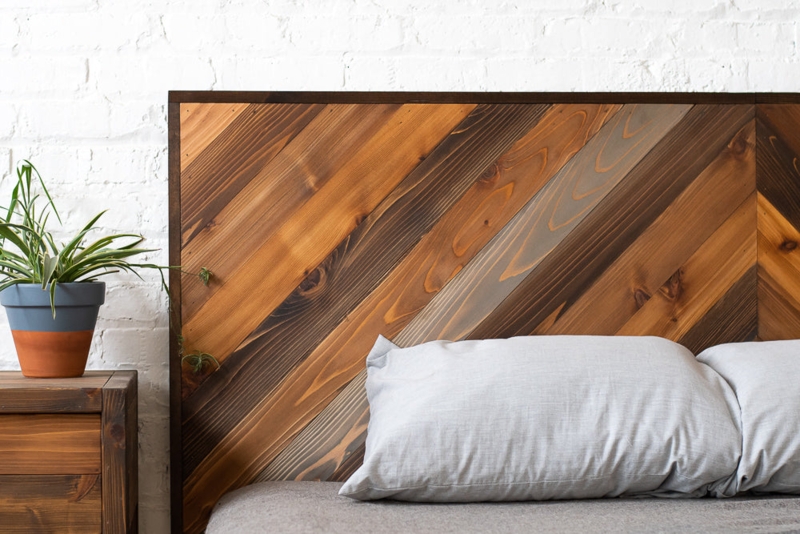 Modern Rustic Headboard with Multi-Tonal Chevron Pattern