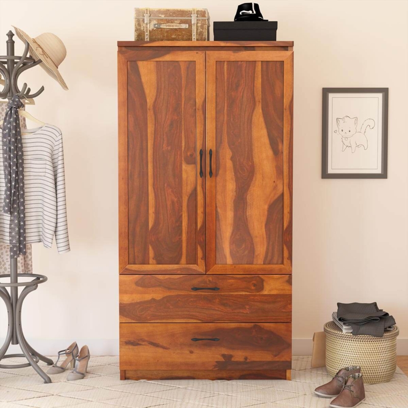 Modern Solid Wood Wardrobe with Prominent Natural Grain