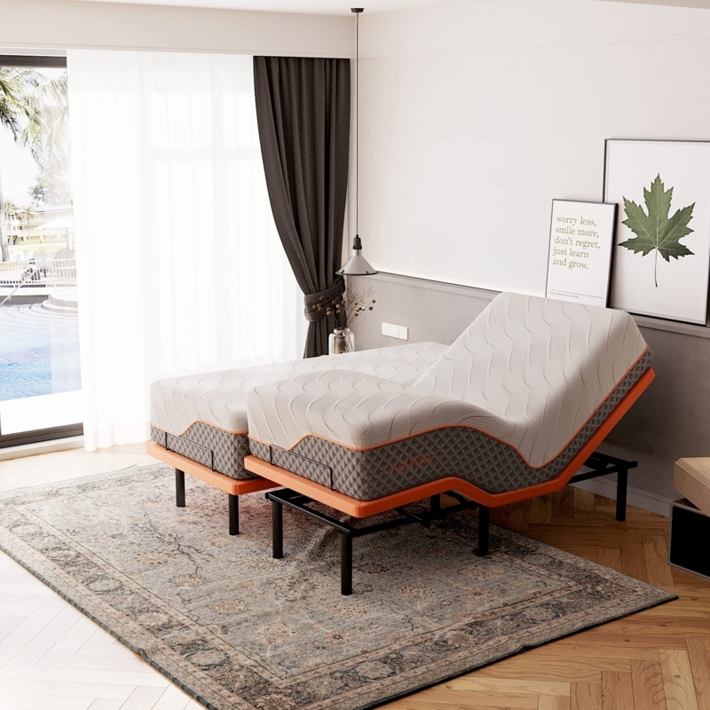 Modern Split King Adjustable Bed with Orange Trim Accent