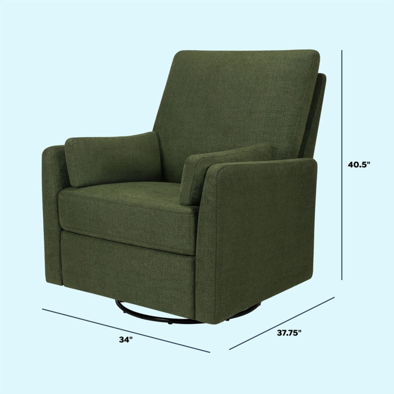 Modern Swivel Glider Recliner Olive Green Square Arms Lumbar Pillows