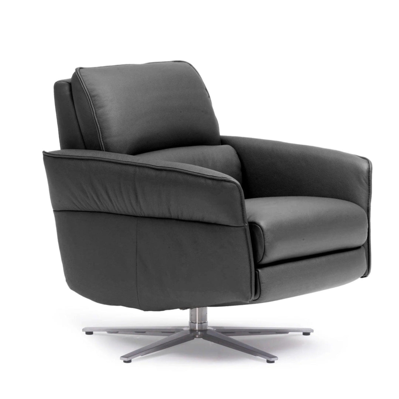 Modern Swivel Recliner Charcoal Leather-Like Five-Star Base