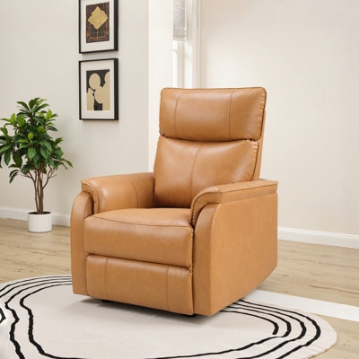 Modern Swivel Rocker Recliner with Camel Upholstery and Track Arms