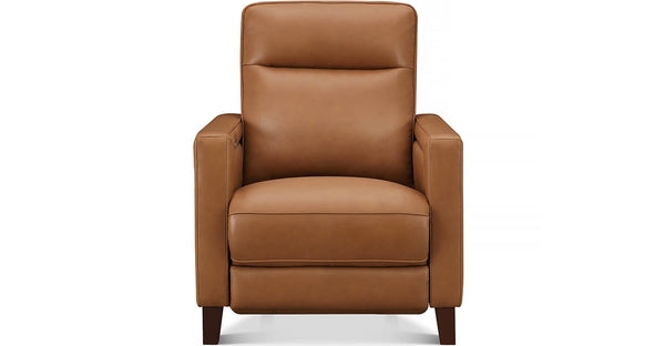 Modern Tan Leather-Like Recliner with High Tapered Legs and Track Arms