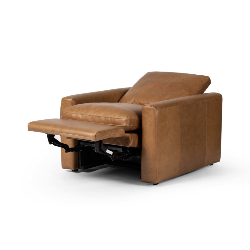 Modern Tan Recliner featuring a Boxy Silhouette and Track Arms