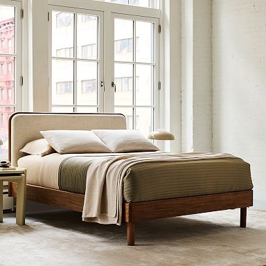 Modern Upholstered Platform Bed Charcoal Light Wood Tapered Legs