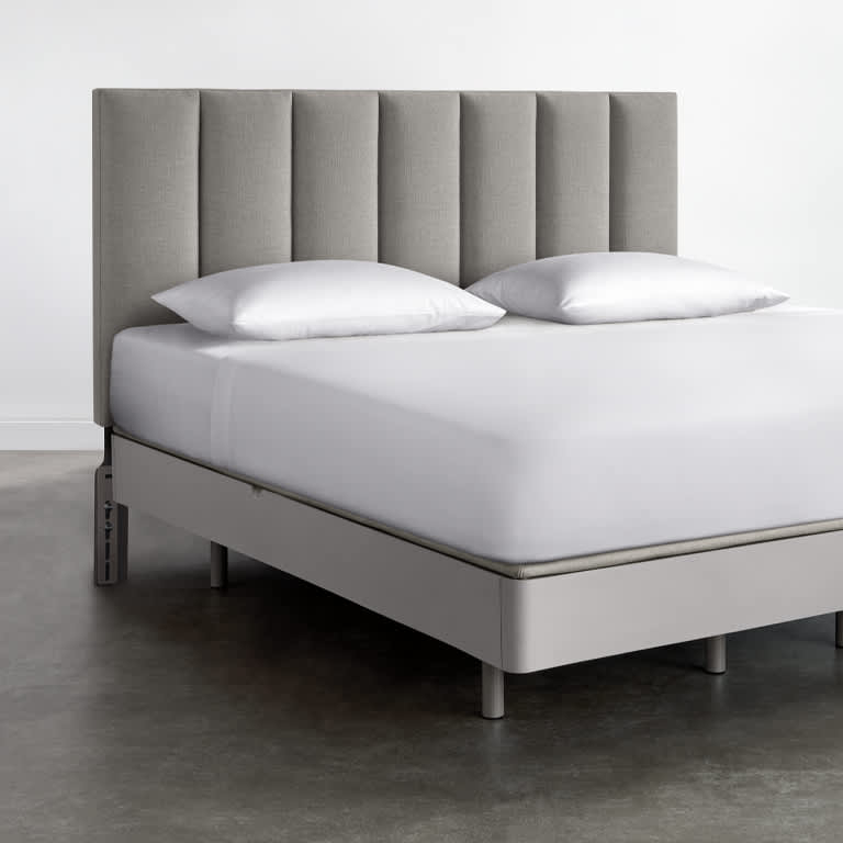 Modern Vertical Channel Bed with Textured Weave Fabric and Integrated Base