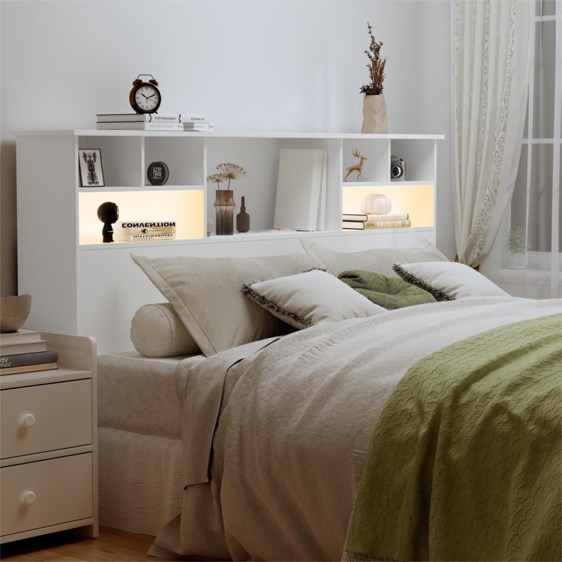 Modern White Headboard with Integrated LED Lighting