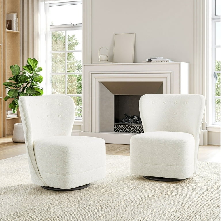 Modern White Swivel Barrel Accent Chair Pair for Minimalist Spaces