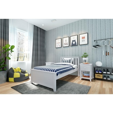 Modern Youth Twin Bed in White with Simple Slatted Headboard