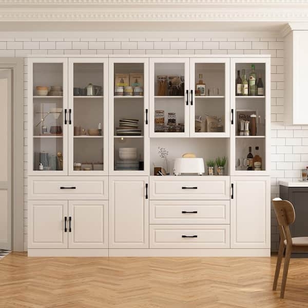 Modular Buffet Hutch with Glass Doors and Matte Black Pulls