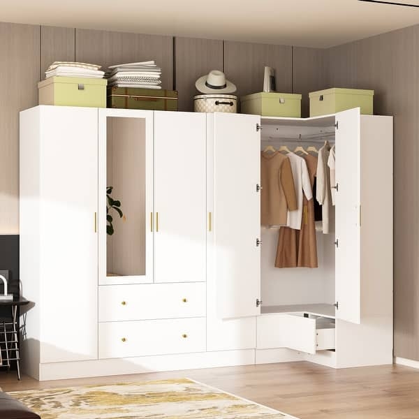 Modular Corner Wardrobe in L-Shaped Design with Mirrored Door