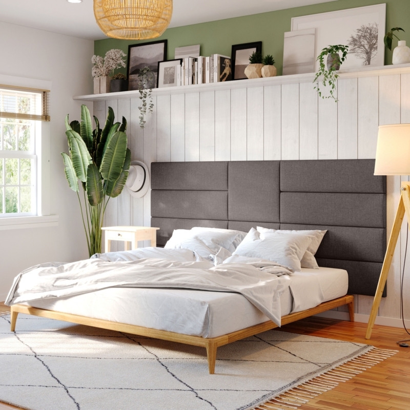 Modular Padded Headboard Charcoal Grey Geometric Grid Scandinavian Style