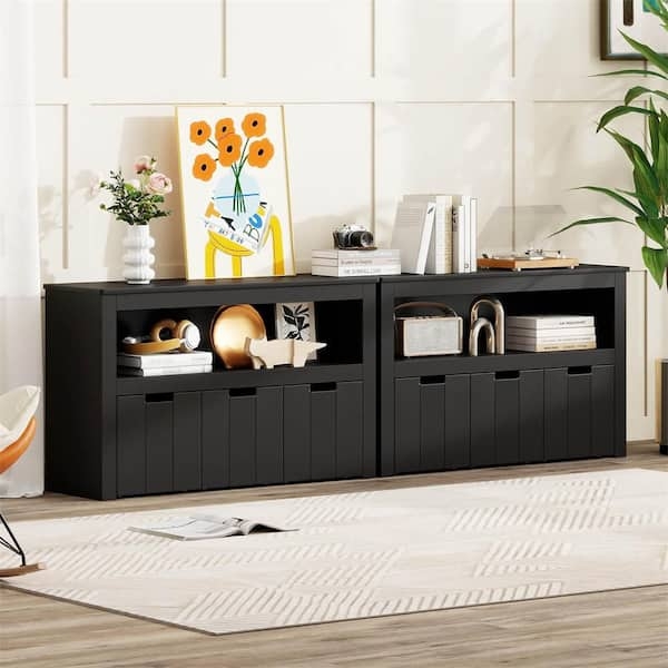 Modular Storage Cabinet Slatted Bins and Open Shelves