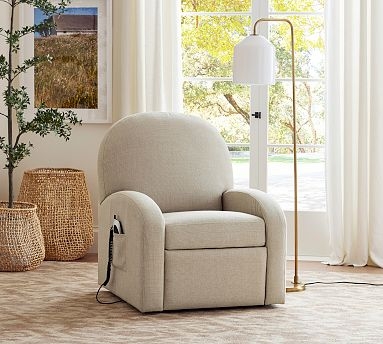 Moss Green Slub Weave Power Lift Recliner with Arched Back