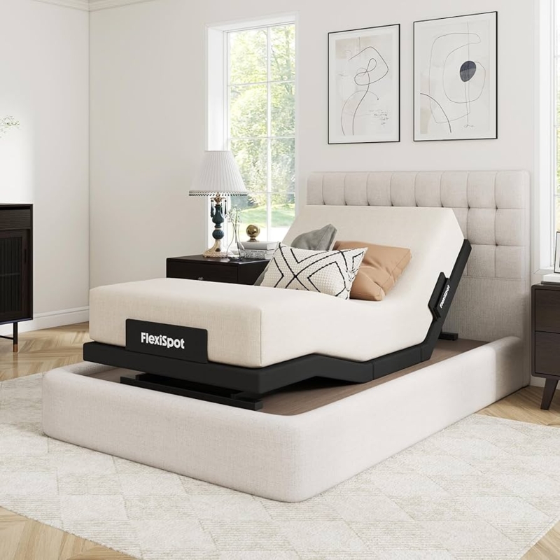 Motorized Articulating Adjustable Bed Base Cream Tufted Headboard