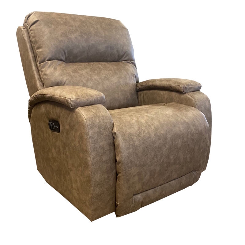 Mottled Brown Leather-Like Power Recliner with Plush Pillowy Design
