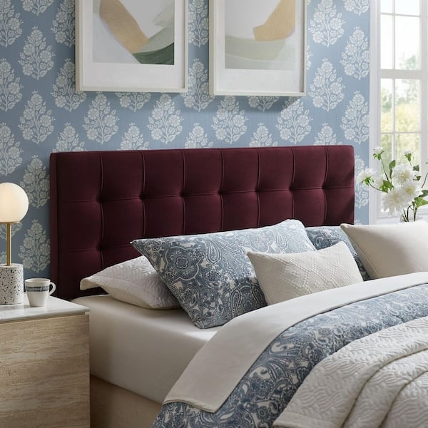 Mulberry Purple Performance Velvet Headboard with Square Tufting
