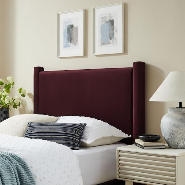 Mulberry Velvet Headboard Upholstered Side Pillars Twin Size