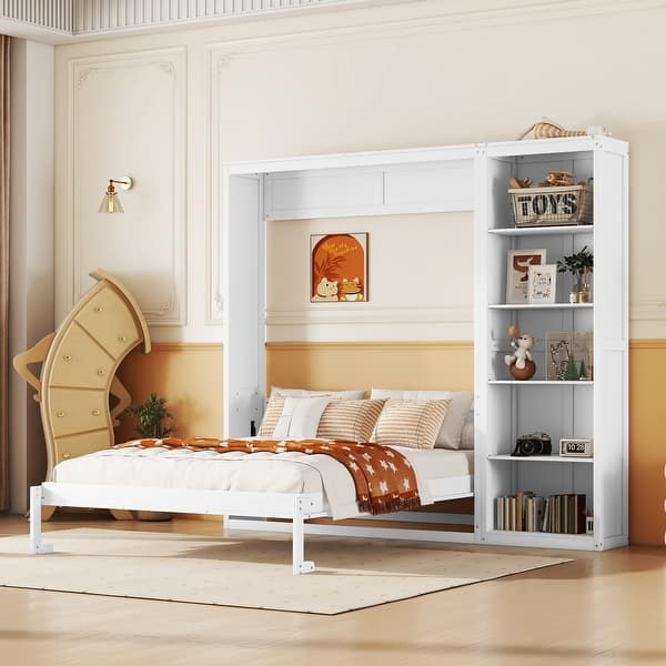 Murphy Bed, Built-In Bookshelf, Contemporary White Finish, Wall Unit.