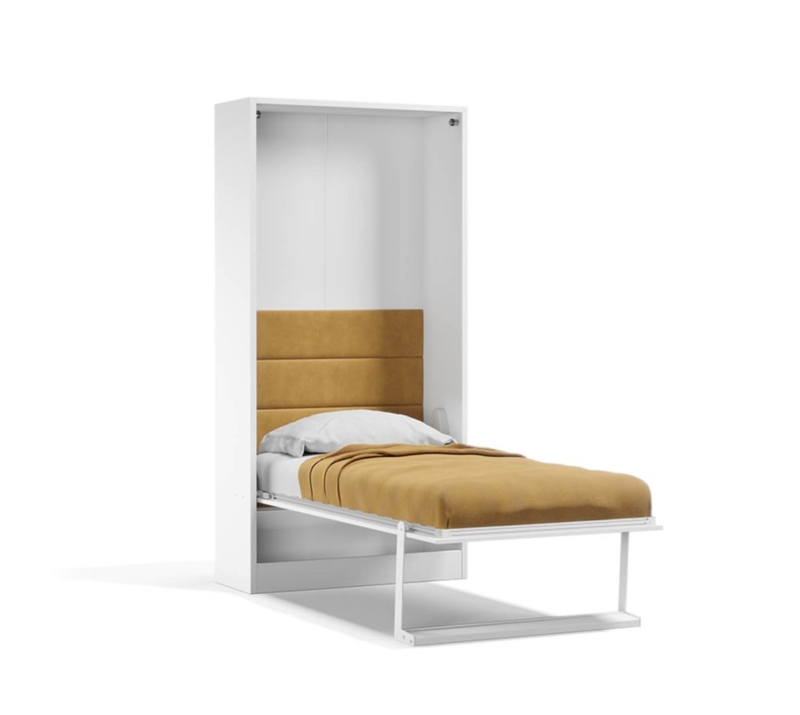Murphy Bed featuring Channel Tufted Headboard and Slim White Frame