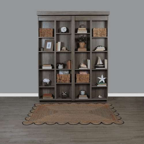 Murphy Bed Grey Bookcase Facade with Bi Fold Mechanism