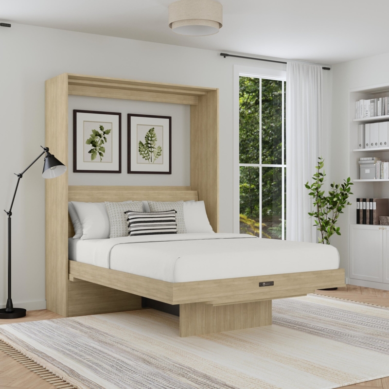 Murphy Bed Light Wood Cantilevered Frame with Integrated Shelving