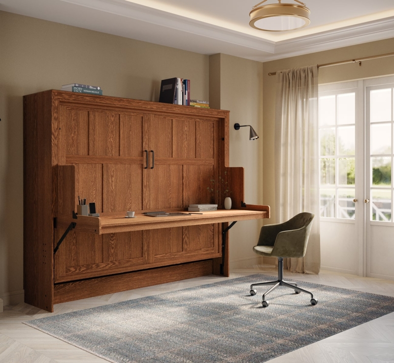 Murphy Bed with Desk, Wood Toned Shaker Style, Transitional Home Office