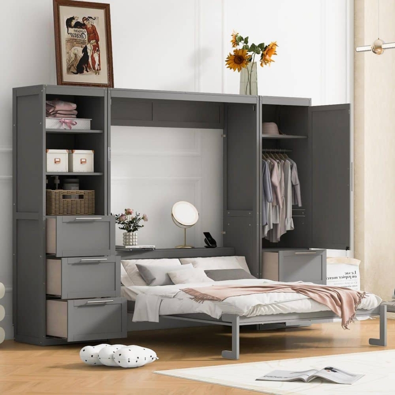 Murphy Bed with Integrated Wardrobe & Matte Finish Storage