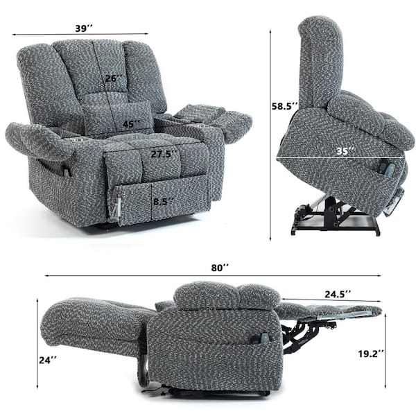 Muted Blue Chenille Power Lift Recliner with Cup Holders