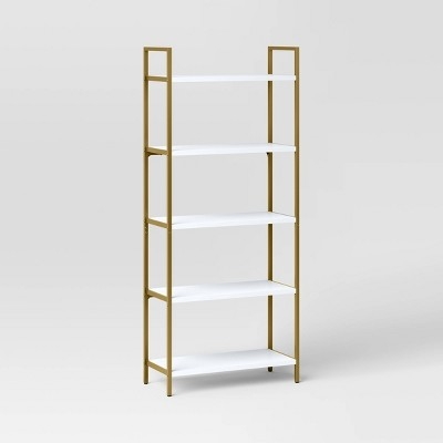 Narrow 5-Tier Shelf Etagerie Gold Frame White Shelves
