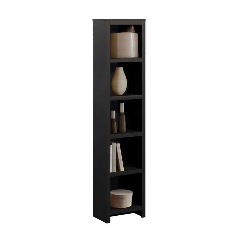 Narrow Bookcase 80-Inch Slim Profile 5-Tier Matte Black Minimalist
