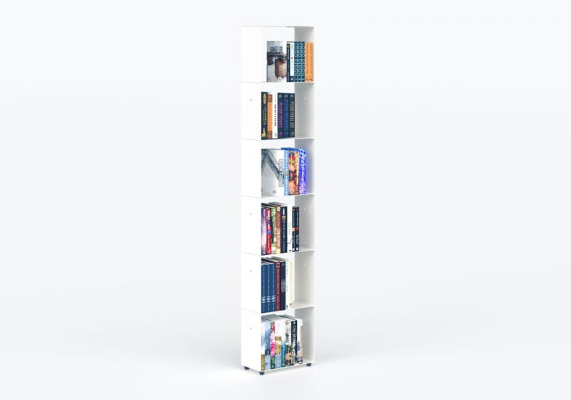 Narrow Bookcase Metal Construction Six Levels Ultra Slim Vertical Tower