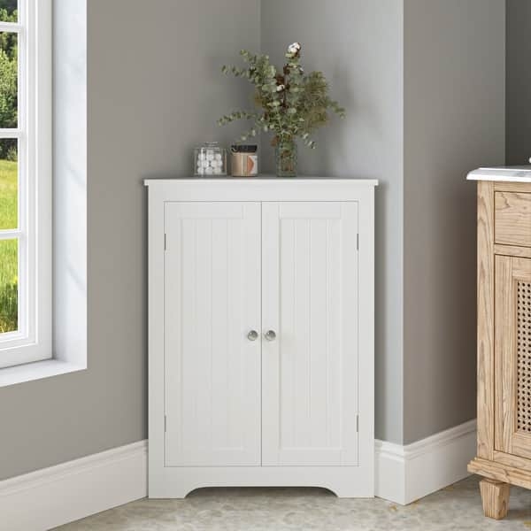 Narrow Corner Storage Cabinet featuring Beadboard Texture