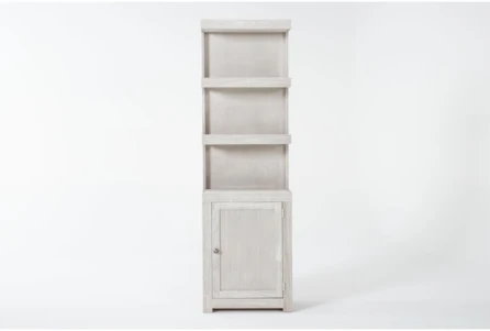 Narrow White Bookcase with Glass Upper Doors and Lower Cabinets