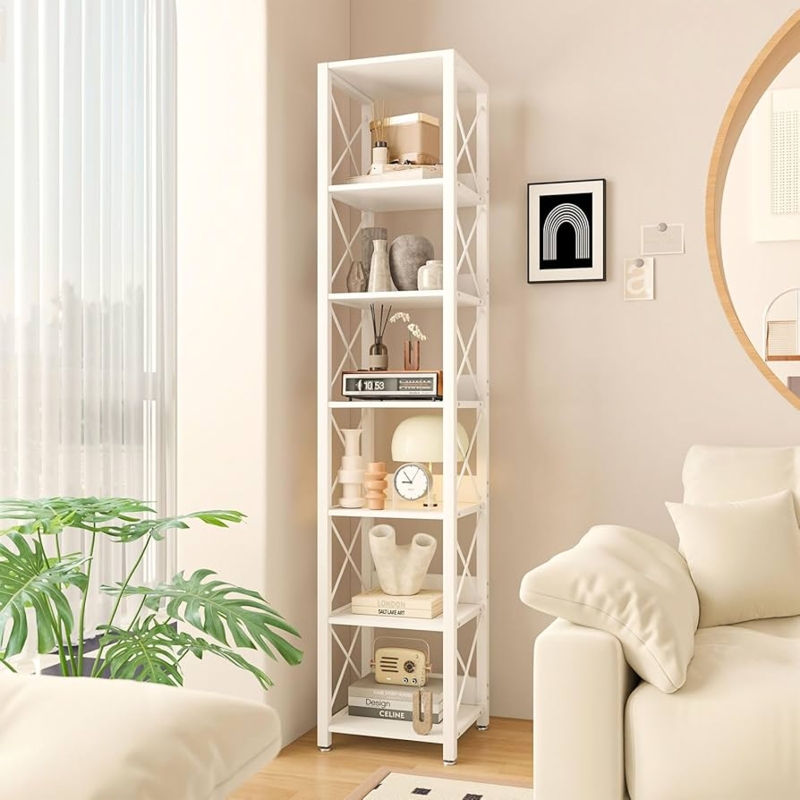 Narrow X Frame Bookcase 6 Tier Minimalist Painted Finish