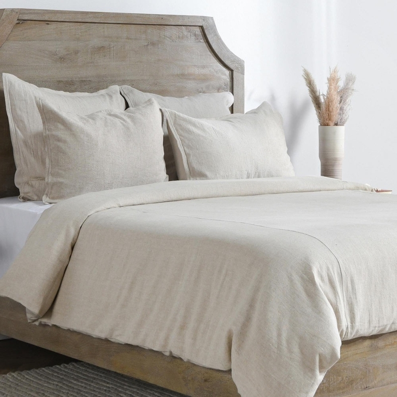 Natural Beige Bedding Set with Slubby Linen Texture