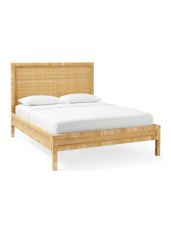Natural Rattan Bed Frame with Wrapped Edges and Woven Cane Panels